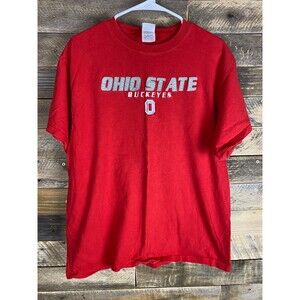 Ohio State Buckeyes Mens Size L Red T-Shirt Felt & Sewn Letters